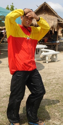 lifeguard wearing red and yellow anorak